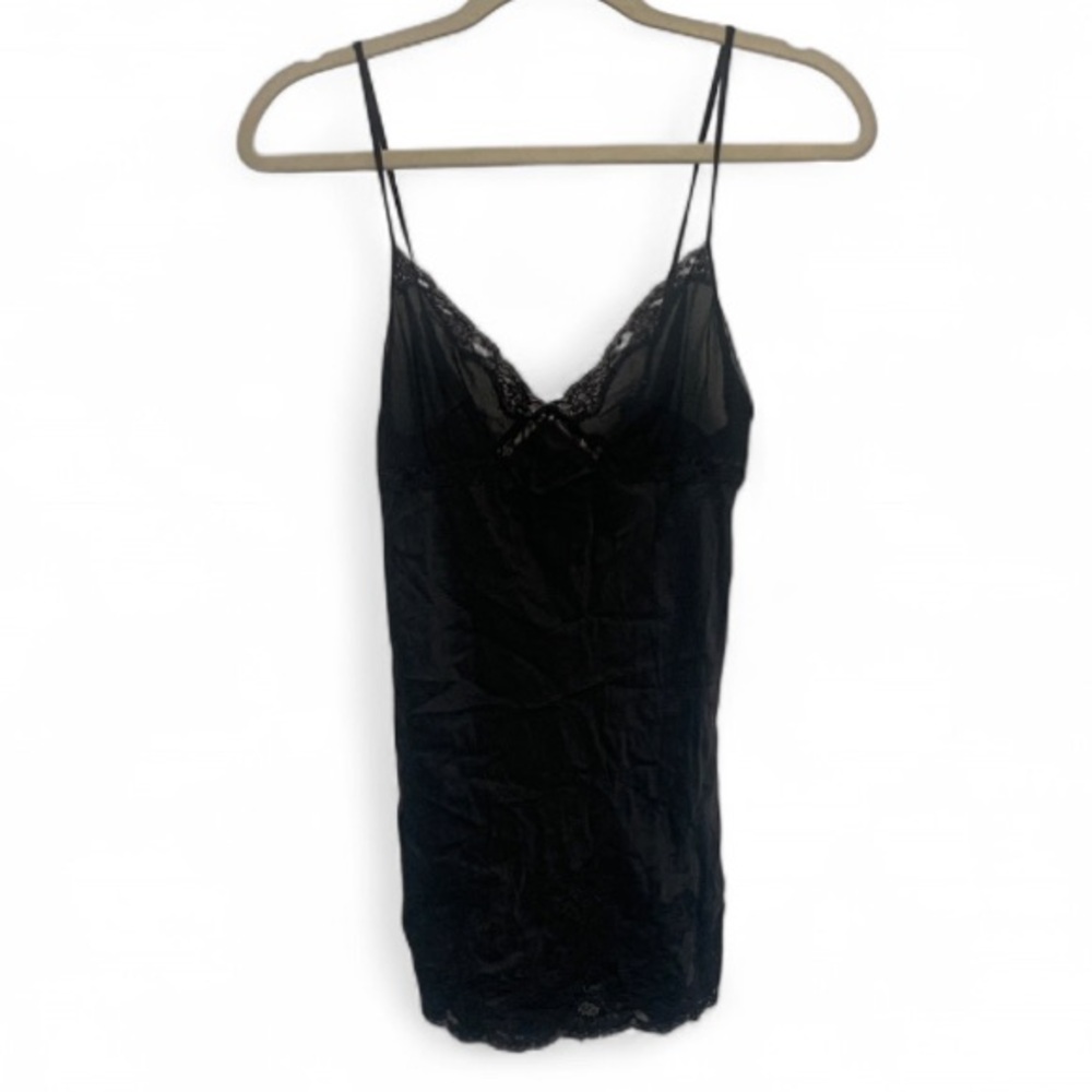 Y2K Victoria’s Secret Black Silk Lace Trim Mini Dress